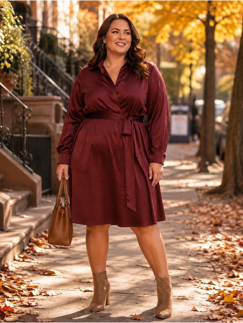 torrid Satin Shirtdress in Wine belted office chic romantic fall date night